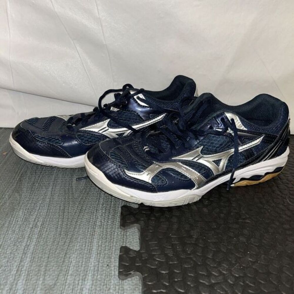Mizuno Wave Spike 13 Running Volleyball Shoes Women's 9.5 Navy & Silver & White‎